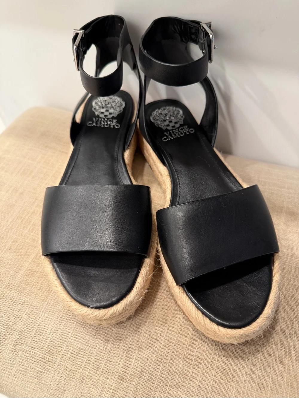 Vince Camuto Black Espadrille Platform Ankle Strap Sandals Size 7M